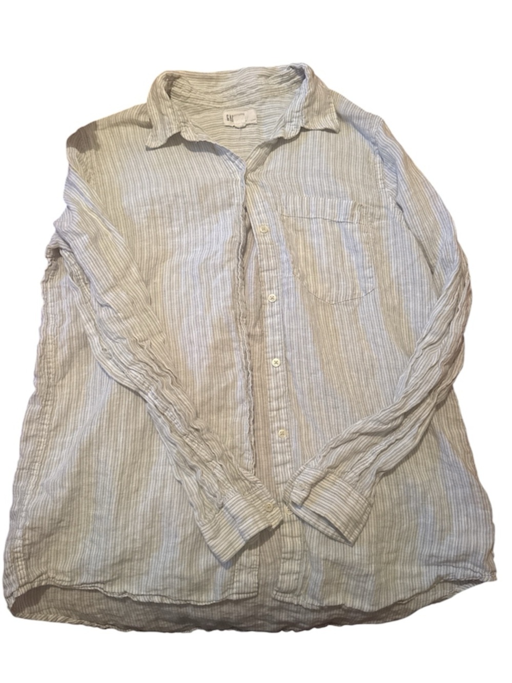 GAP Beige and White Striped Boyfriend Button-Down Shirt